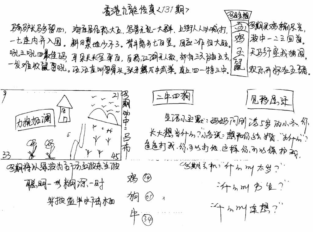 六合彩131期手写九龙内幕B(黑白)