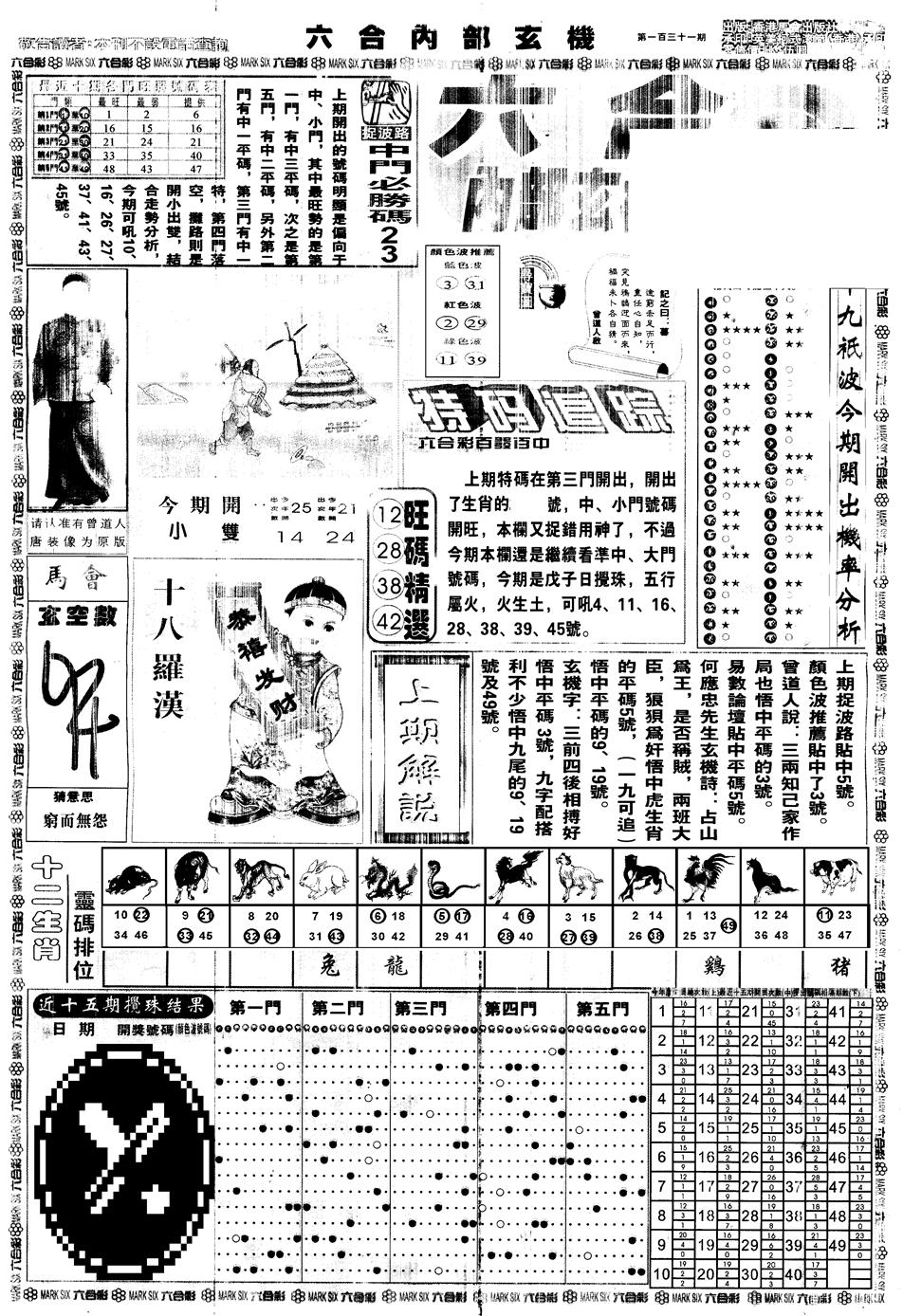 六合彩131期另版大内部A(黑白)