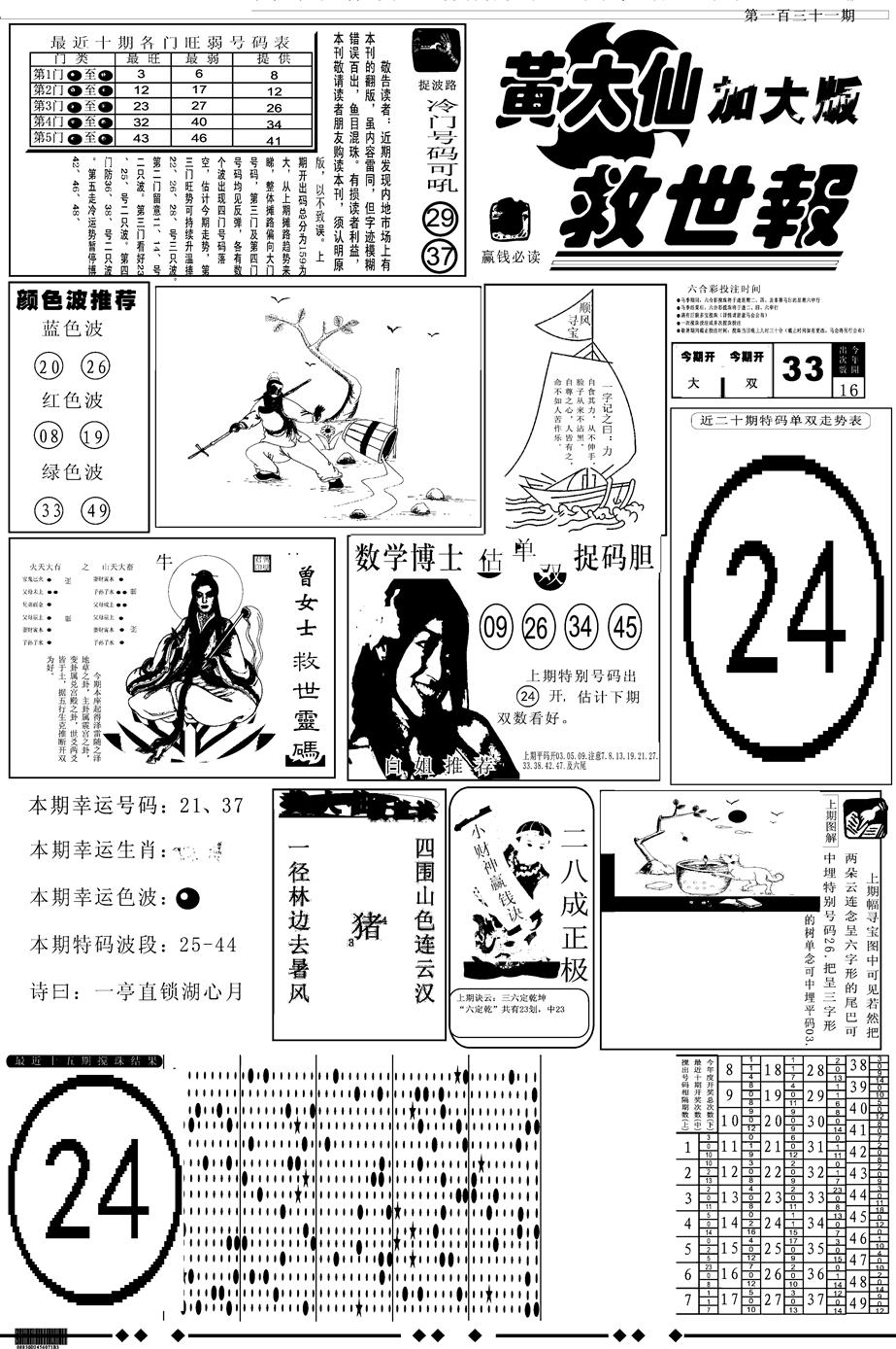 六合彩131期另版大救世A(黑白)