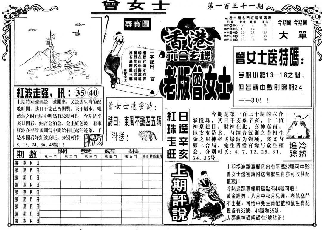 六合彩131期另版老曾女士A(黑白)