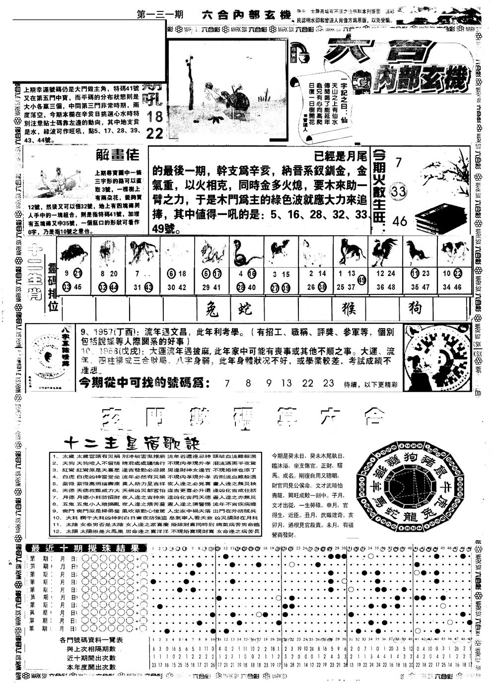六合彩131期另版六内部玄机A(黑白)