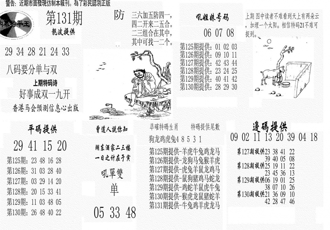 六合彩131期内幕特平王(黑白)