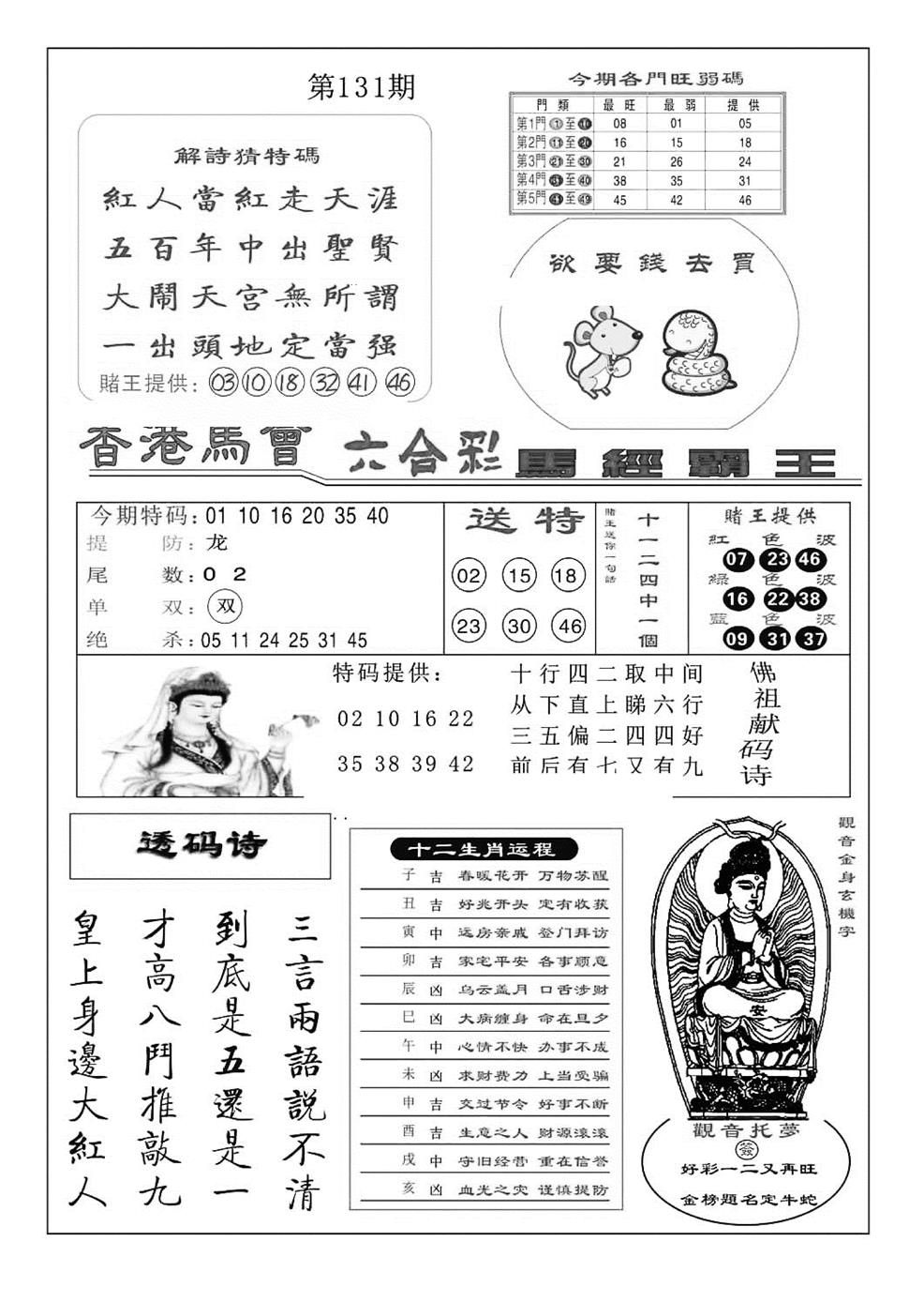 六合彩131期马经霸王(特准)(黑白)