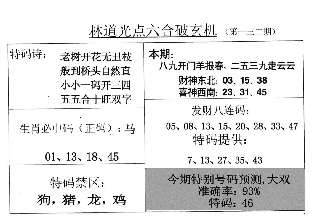 六合彩132期老林道光(黑白)