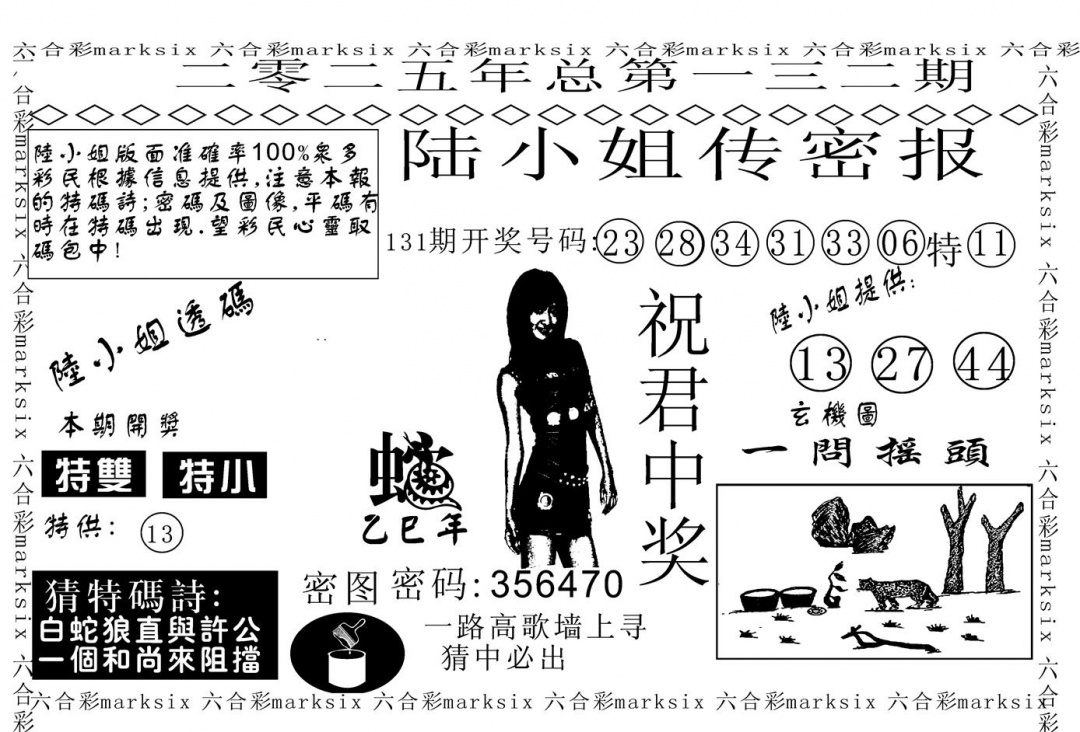 六合彩132期陆小姐传密A(黑白)
