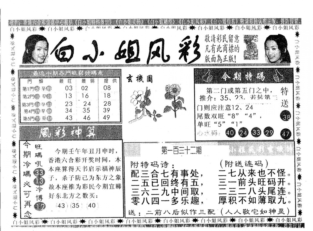 六合彩132期白姐风采(黑白)