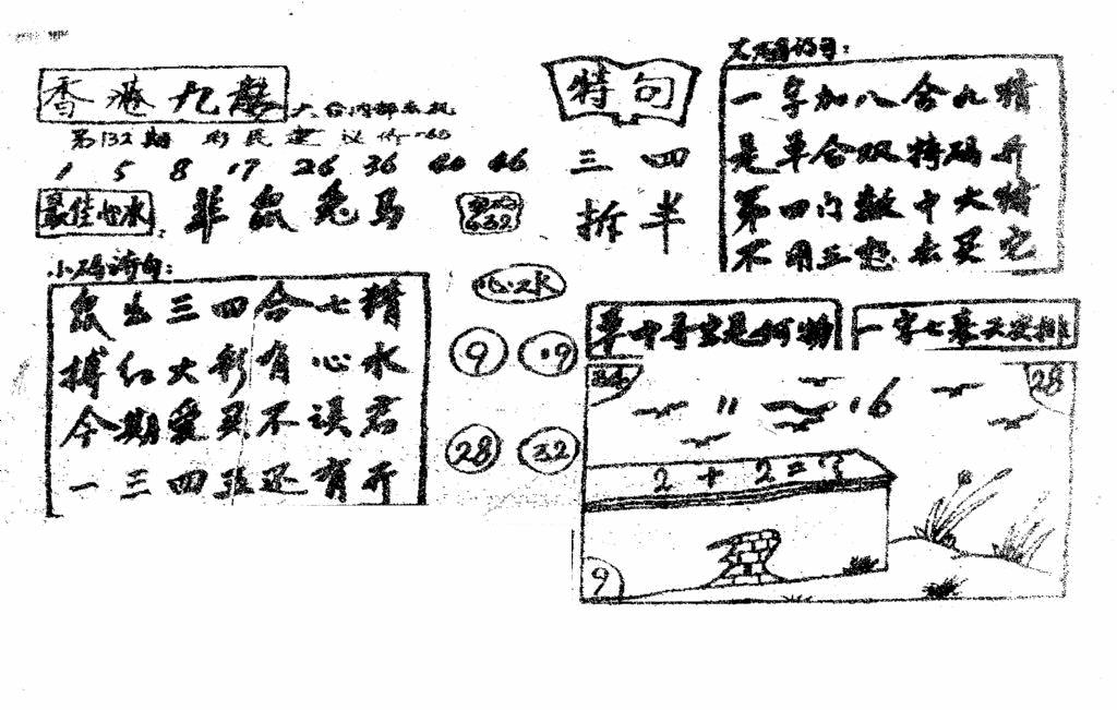 六合彩132期香港九龙传真4(手写版)(黑白)