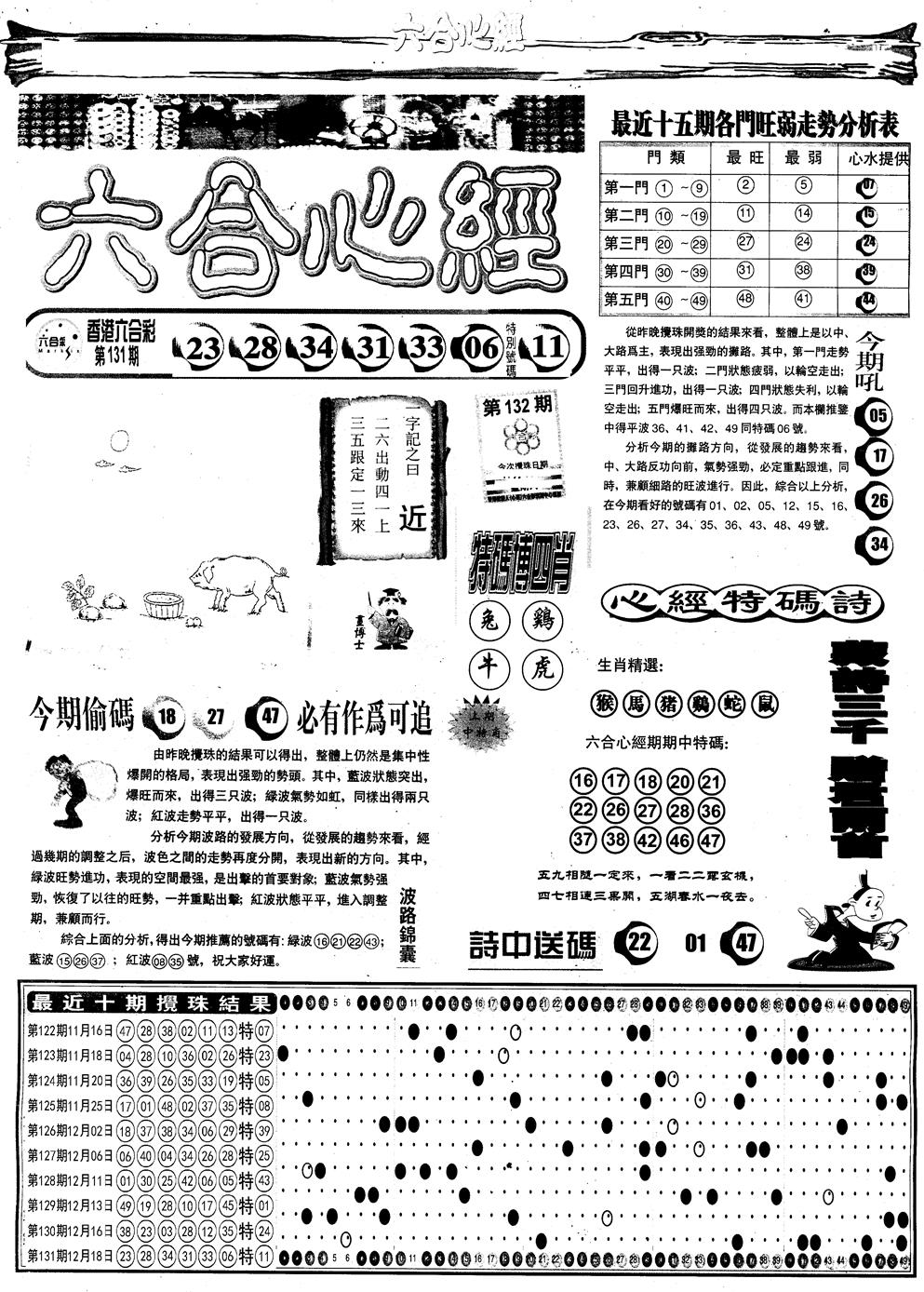 六合彩132期另版六合心经A(黑白)