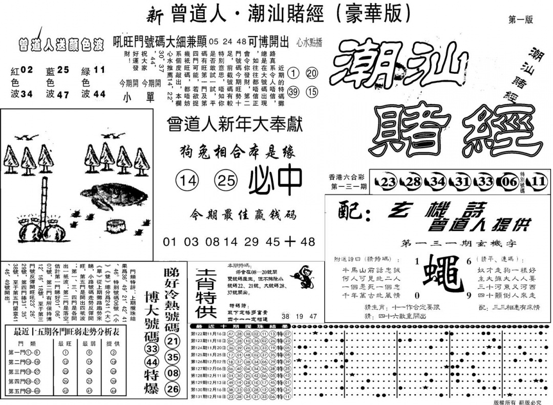 六合彩132期另潮汕赌经濠华版A(黑白)