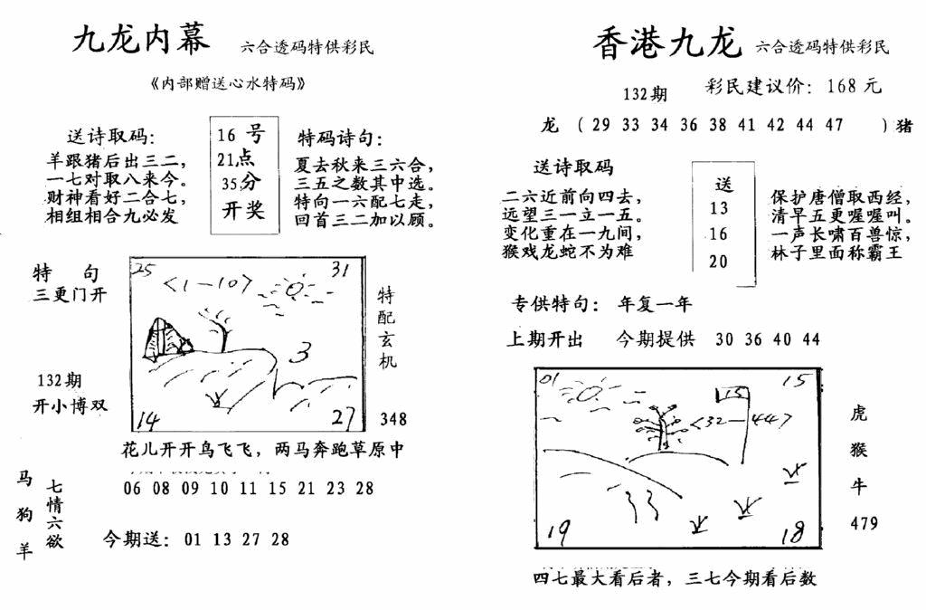 六合彩132期九龙内幕-开奖报(早图)(黑白)