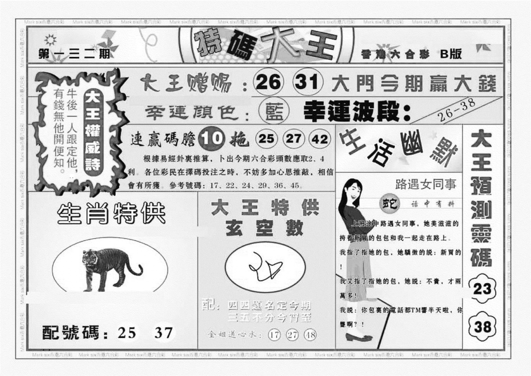 六合彩132期特码大王B（新图）(黑白)
