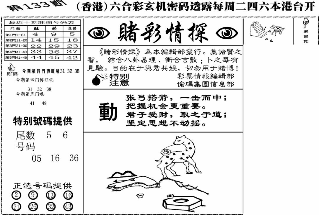六合彩133期老版赌彩情探(黑白)