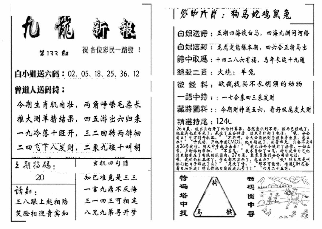 六合彩133期九龙新报(生肖版)(黑白)