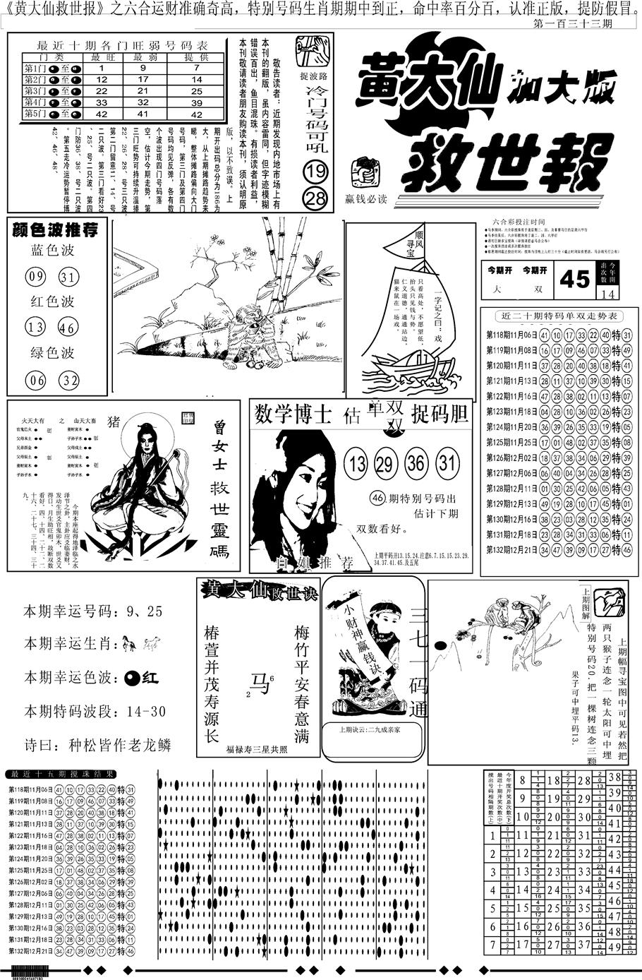 六合彩133期另版大救世A(黑白)