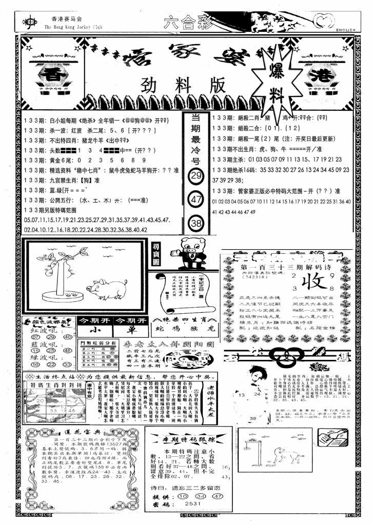 六合彩133期管家婆劲料版(新)(黑白)
