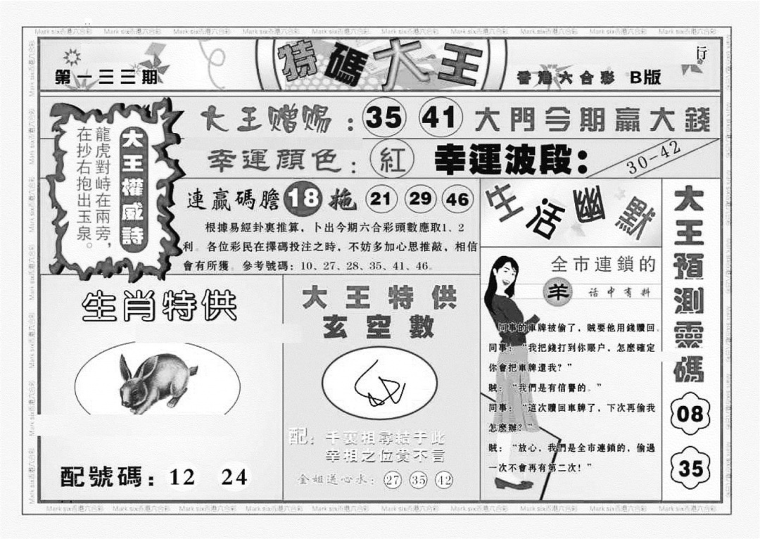 六合彩133期特码大王B（新图）(黑白)