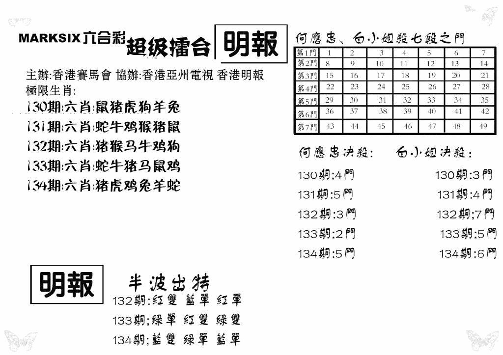 六合彩134期超级擂台(黑白)
