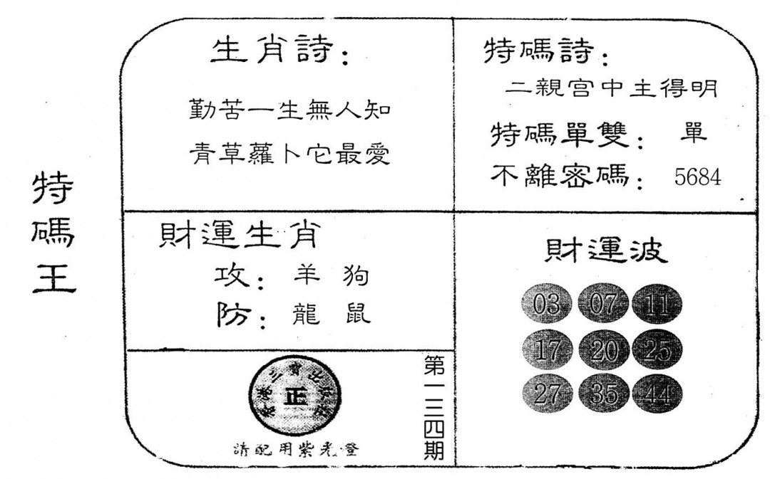 六合彩134期老版特码王(黑白)