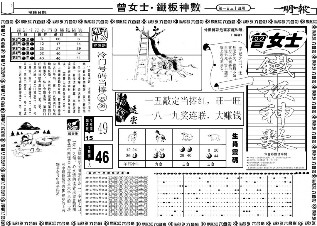 六合彩134期另版曾女士铁板A(黑白)