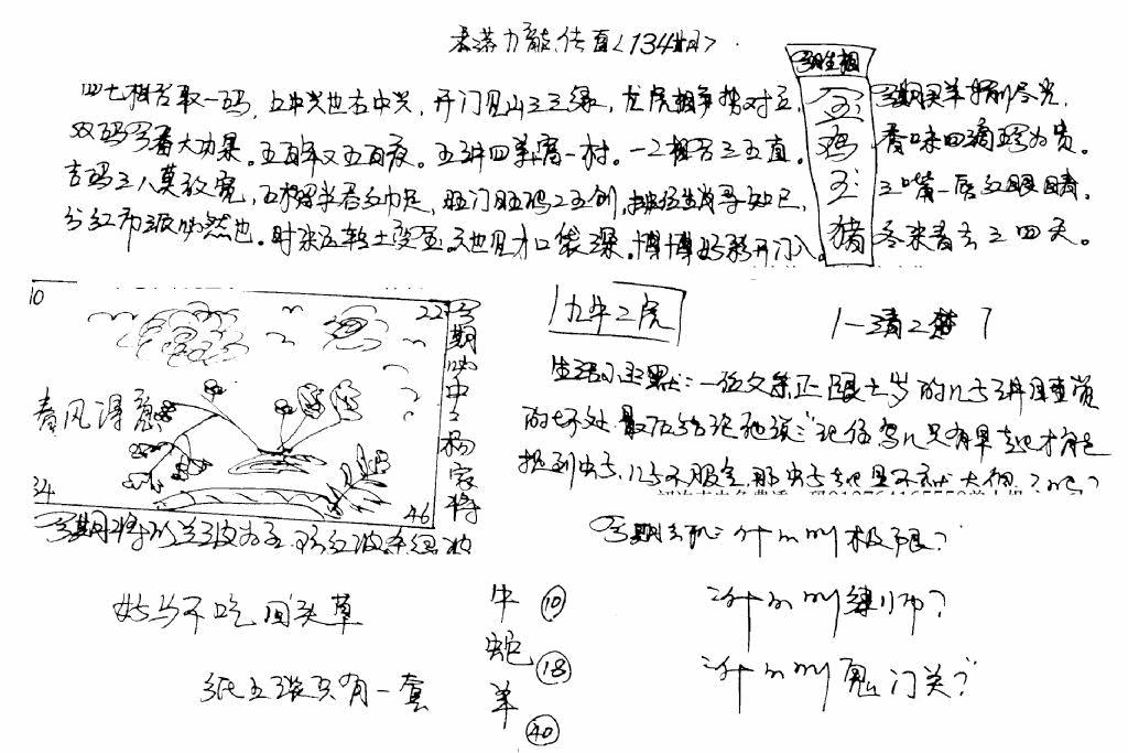 六合彩134期手写九龙内幕(早图)(黑白)