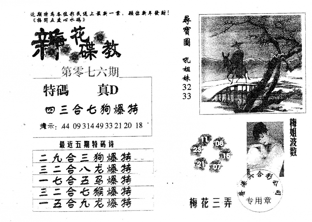 六合彩076期新花碟教(黑白)