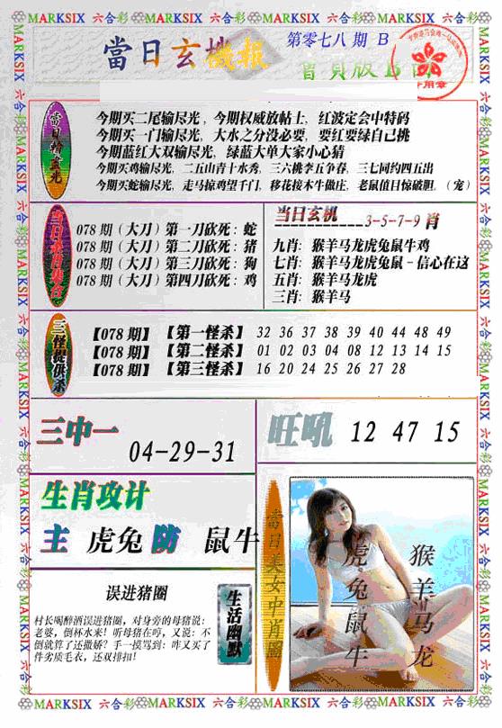 六合彩078期当日特码玄机B(新)(黑白)