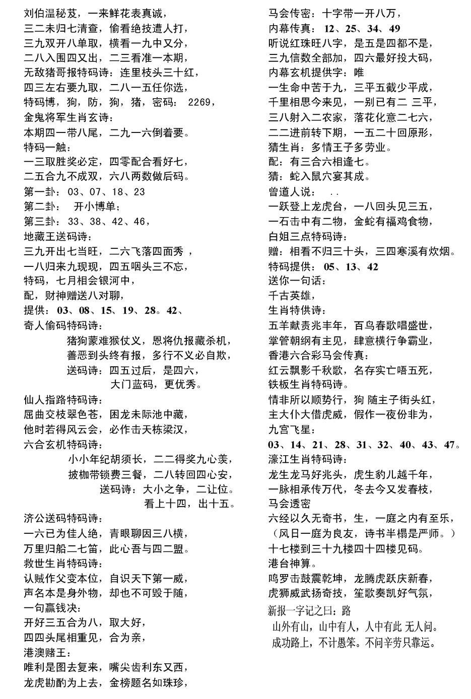 六合彩079期当日电脑综合资料D(黑白)