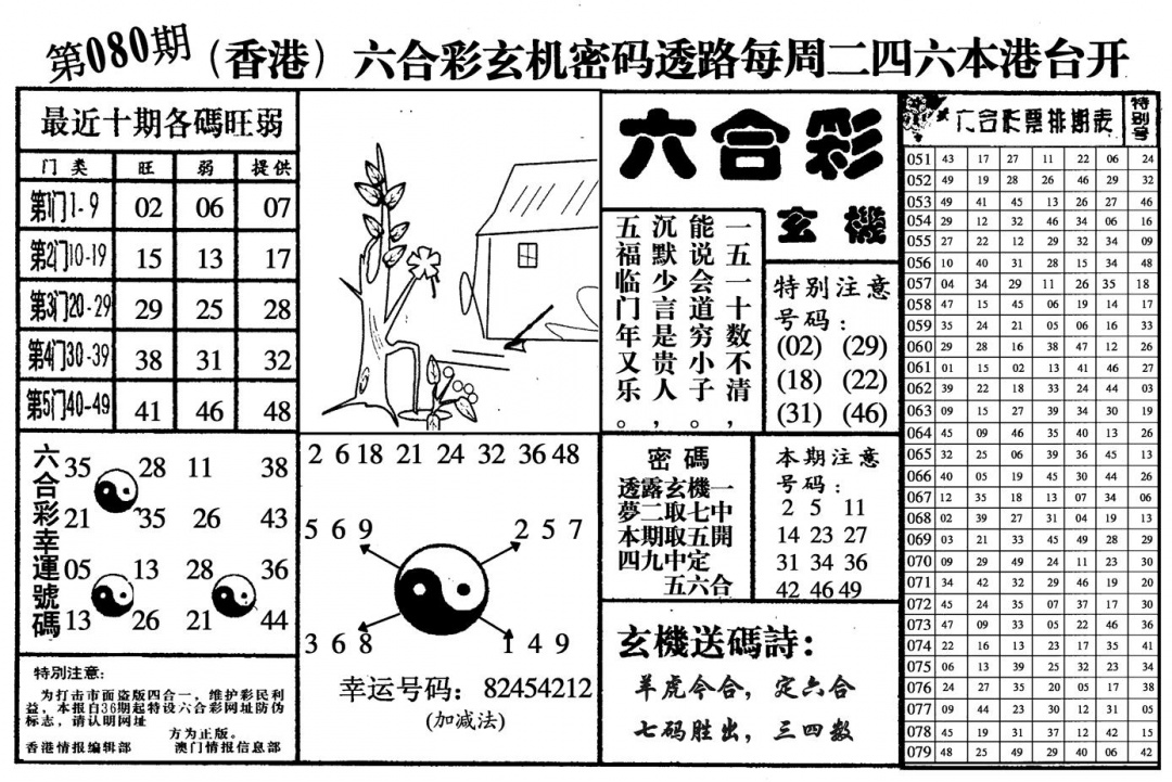 六合彩080期六合玄机(黑白)