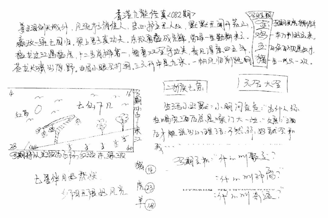 六合彩082期正版手写九龙(黑白)