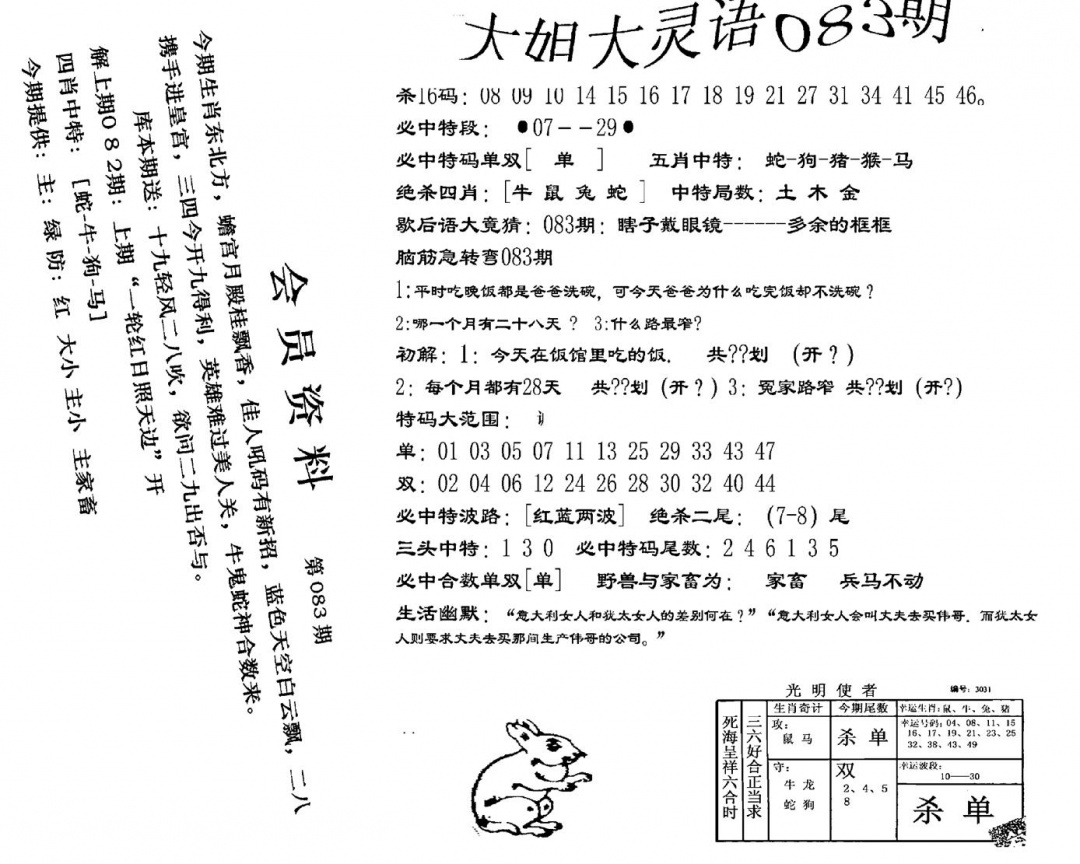 六合彩083期大姐大灵语报(新图)(黑白)