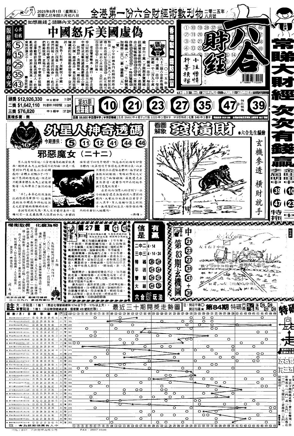 六合彩084期大财经C(黑白)