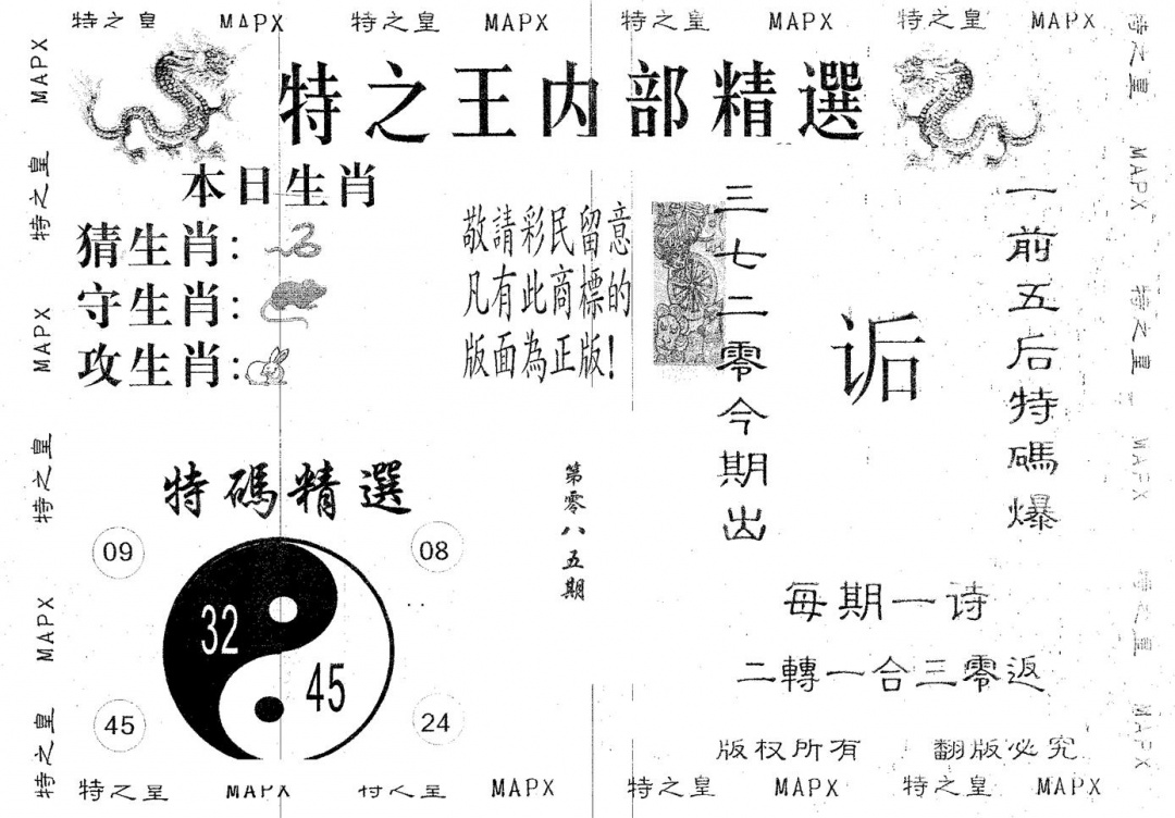 六合彩085期内部精选(黑白)