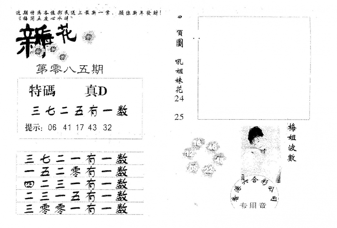 六合彩085期新花碟教(黑白)