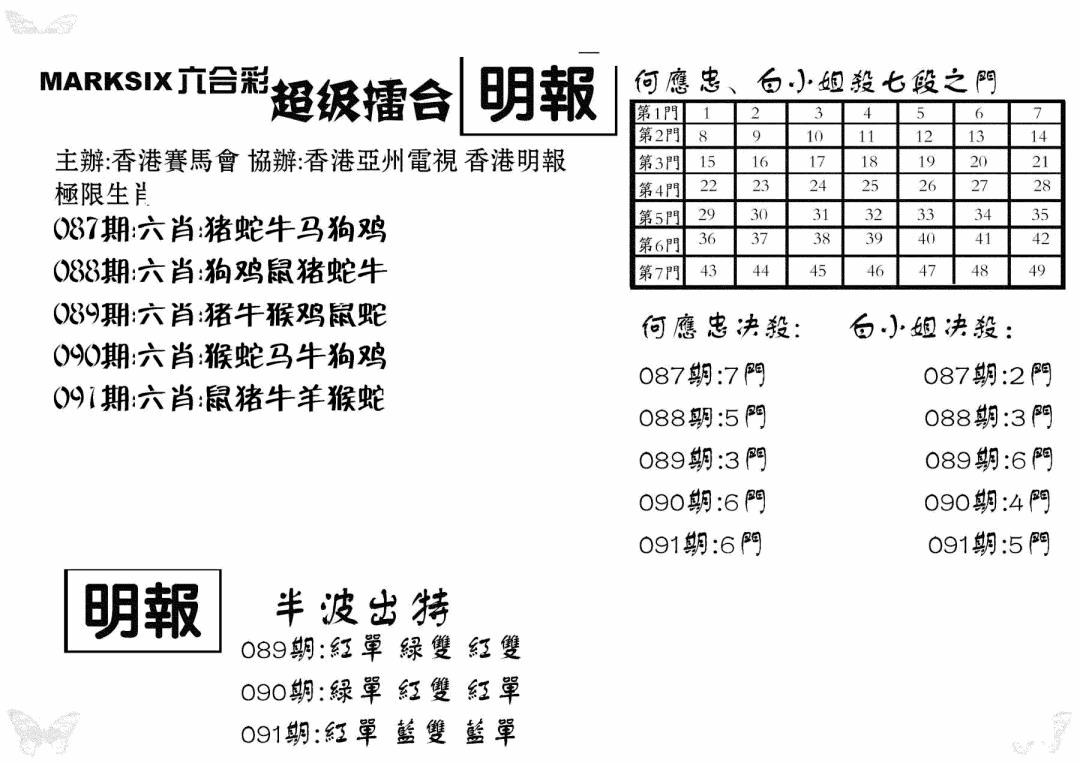 六合彩091期超级擂台(黑白)