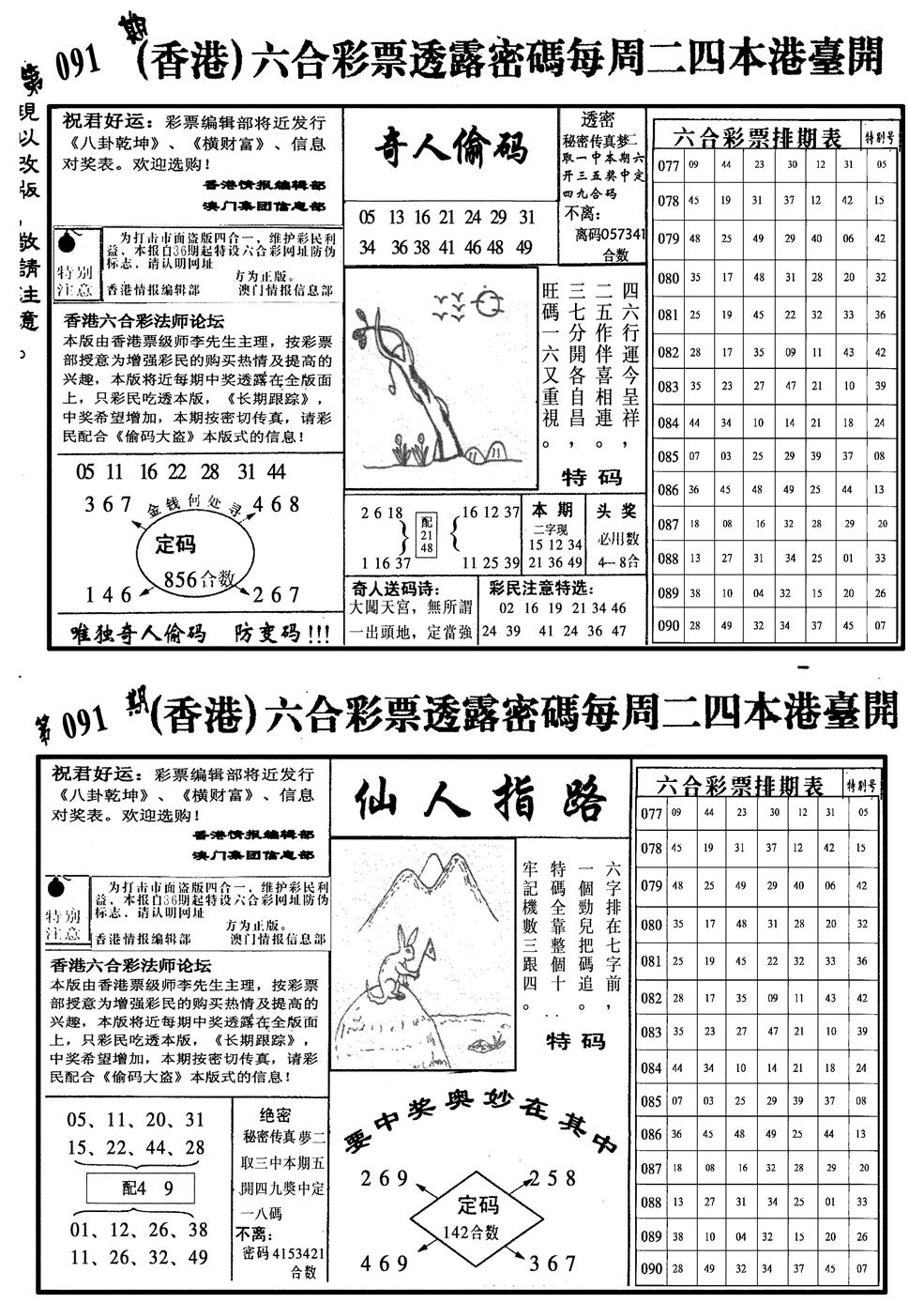 六合彩091期龙仔四合二(黑白)