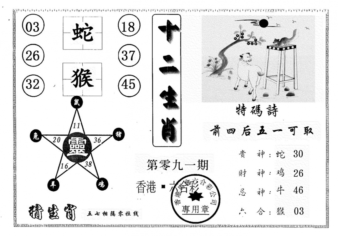 六合彩091期十二生肖(黑白)
