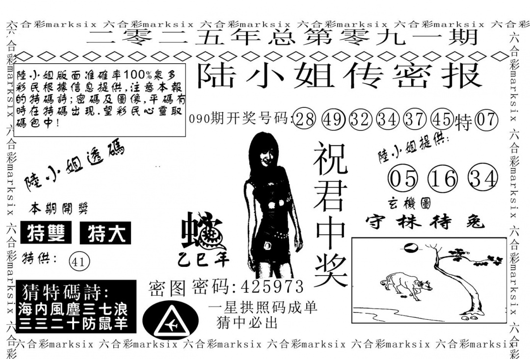 六合彩091期陆小姐传密A(黑白)