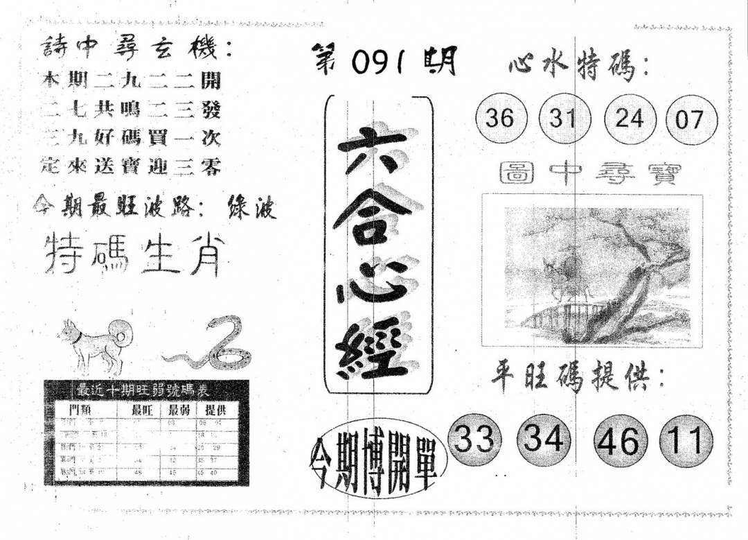 六合彩091期六合心经(黑白)