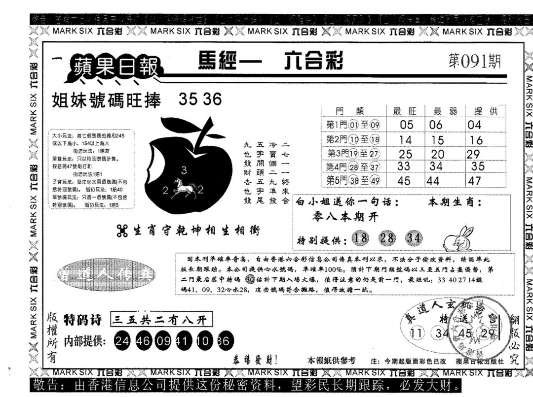 六合彩091期苹果日报A(黑白)