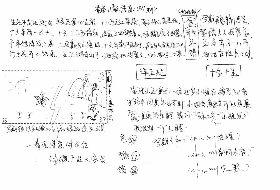 六合彩091期正版手写九龙(黑白)