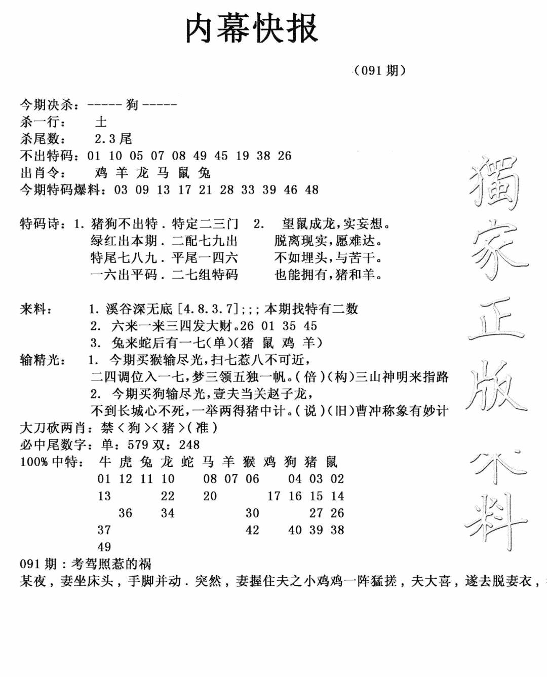 六合彩091期内幕快报(新图)(黑白)