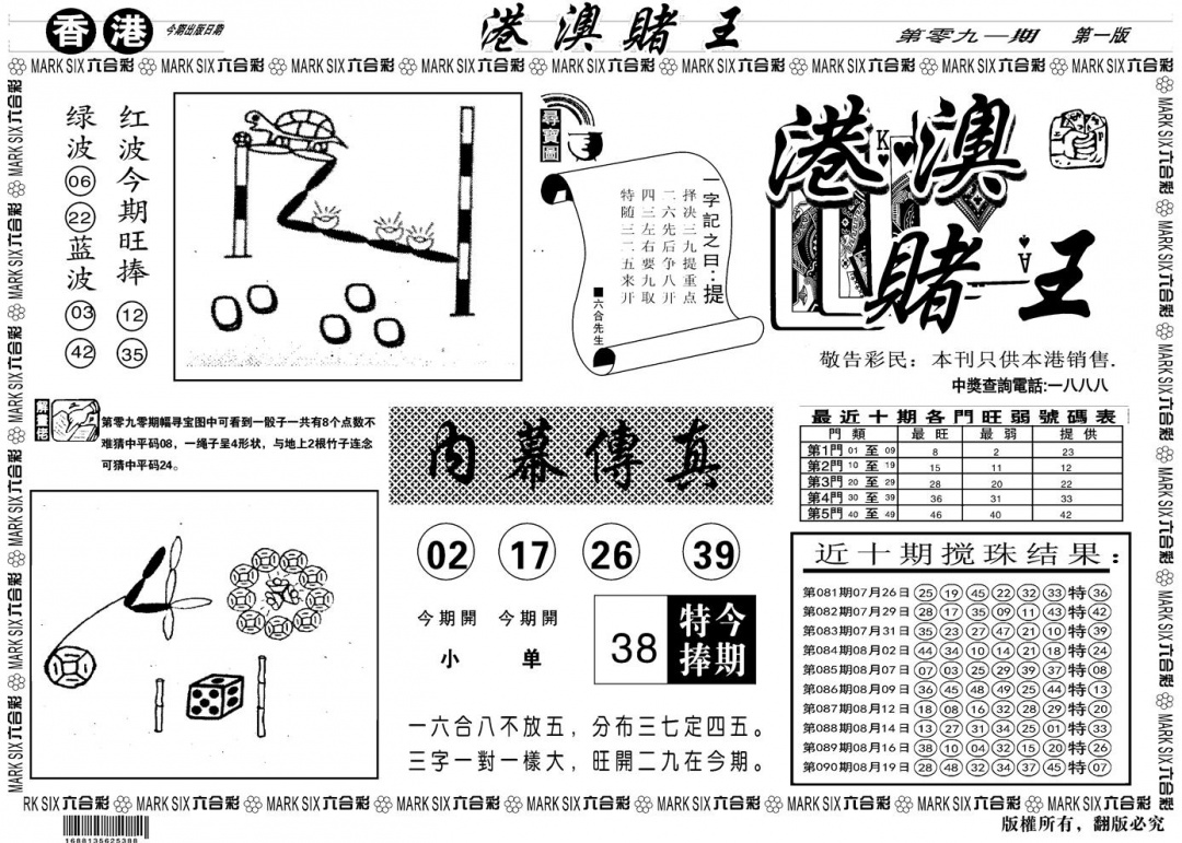 六合彩091期另版港澳赌王A(黑白)