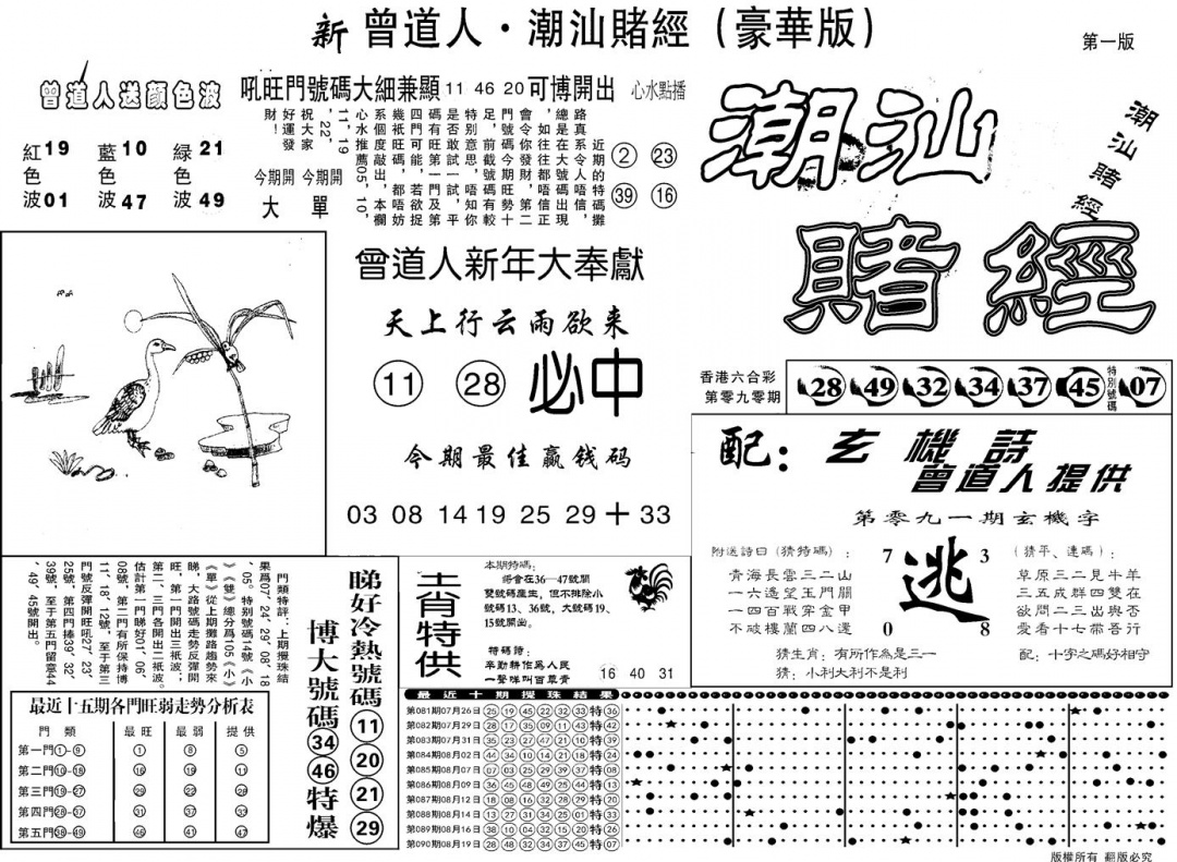 六合彩091期另潮汕赌经濠华版A(黑白)
