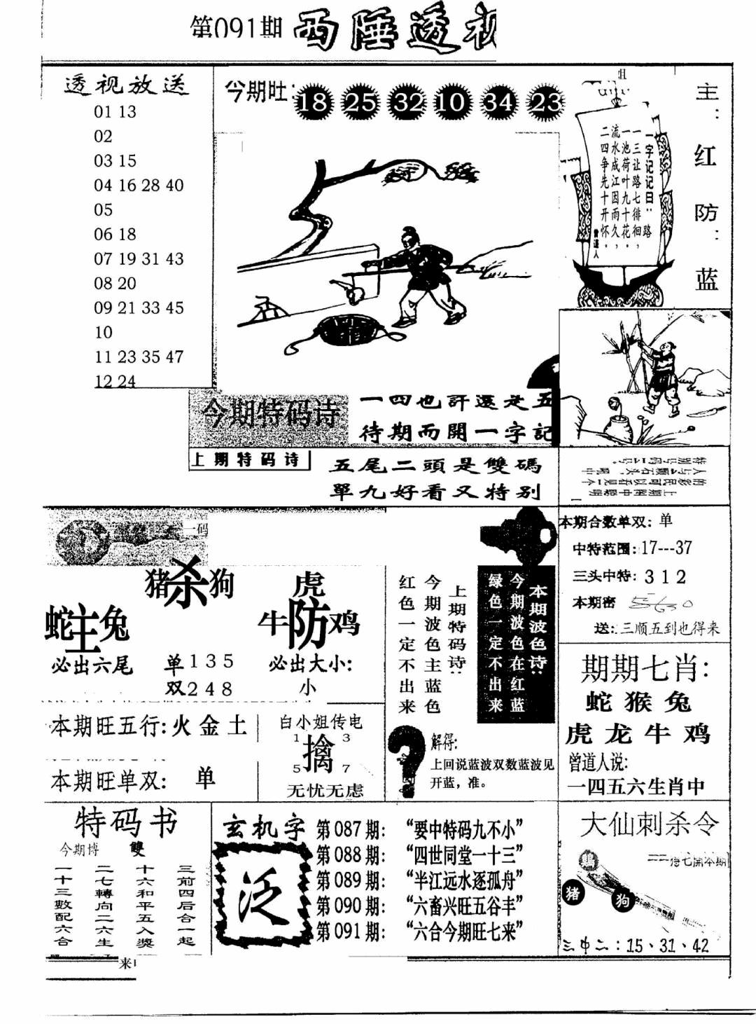 六合彩091期广东西陲透视(新报)(黑白)