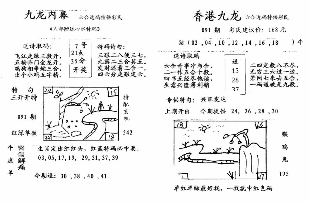六合彩091期九龙内幕-开奖报(早图)(黑白)