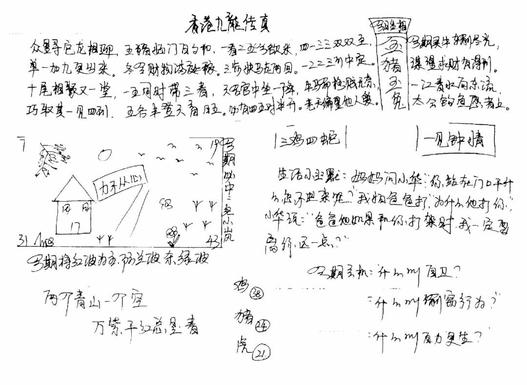 六合彩091期手写九龙内幕(早图)(黑白)