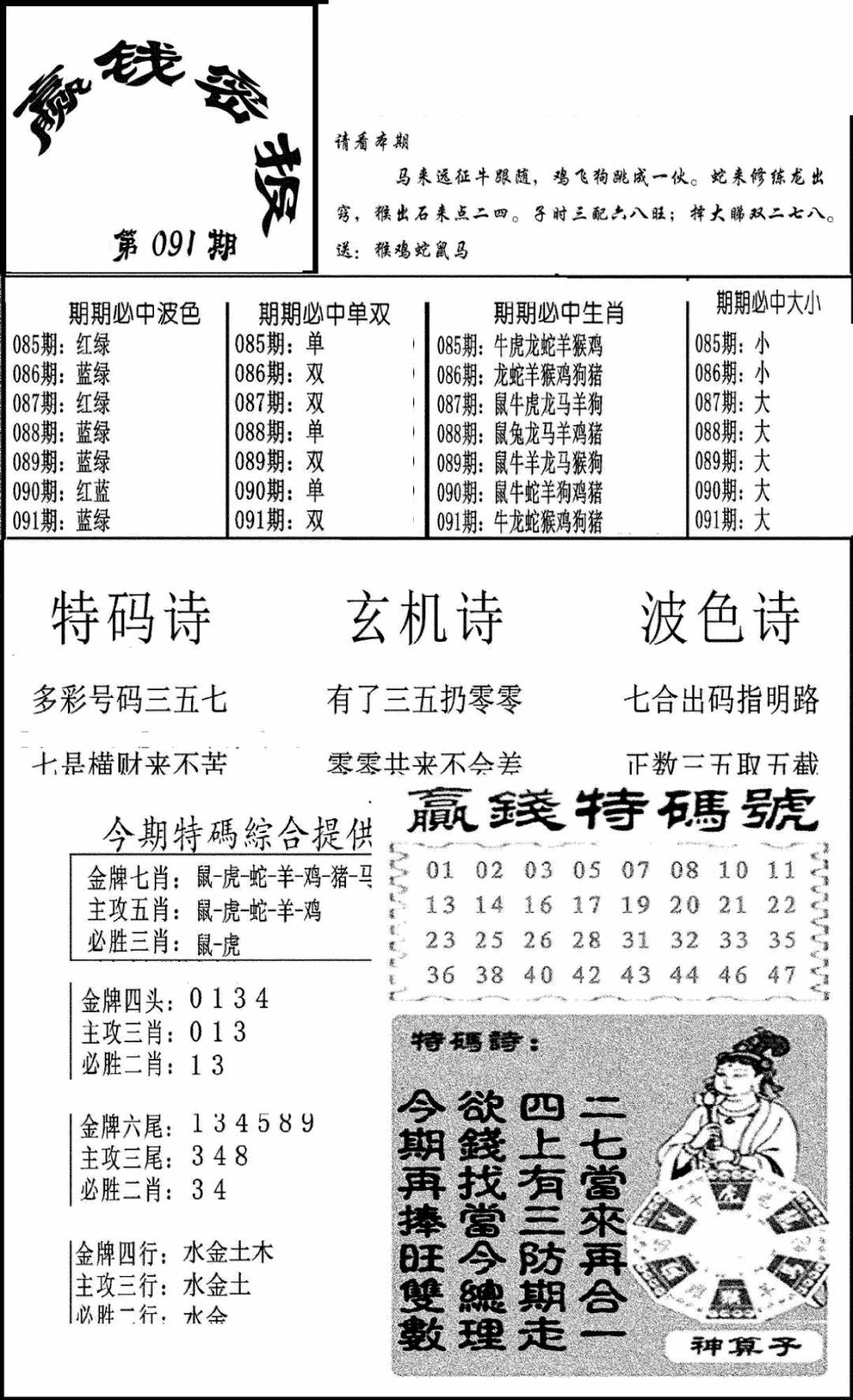 六合彩091期赢钱密报(新图)(黑白)