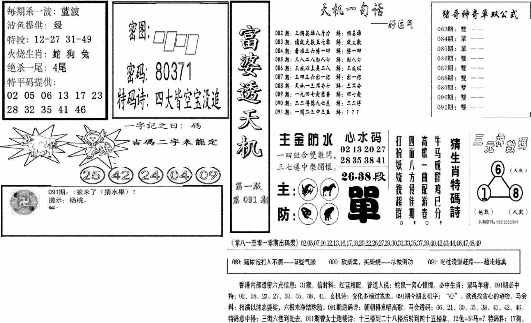六合彩091期富婆透天机A(新图)(黑白)