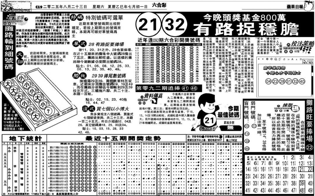 六合彩092期私作苹果报B(自决)(黑白)