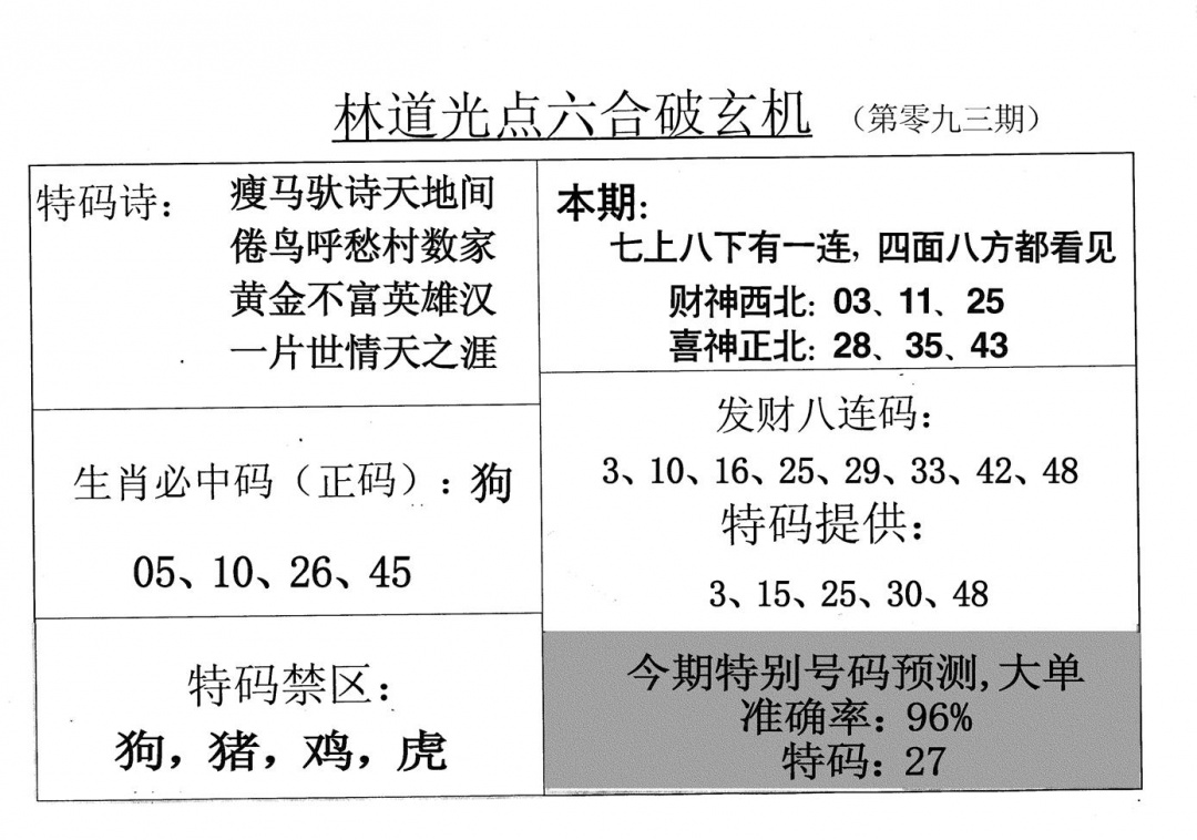 六合彩093期老林道光(黑白)